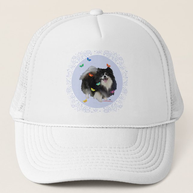 Pomeranian with Butterflies Trucker Hat (Front)