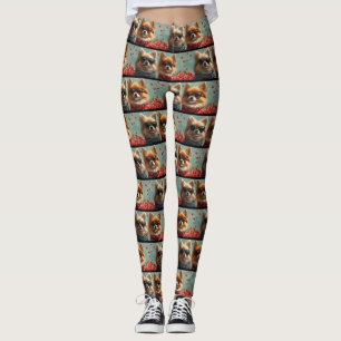 Pomeranian With Heart Roses Valentine's Day  Leggings