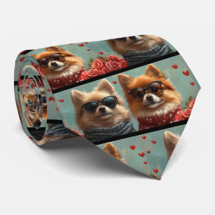Pomeranian With Heart Roses Valentine's Day Tie