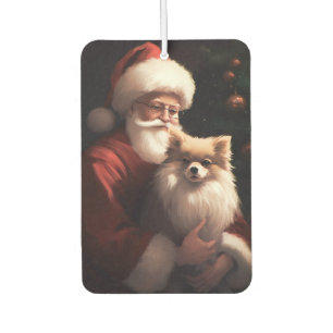 Pomeranian With Santa Claus Festive Christmas  Car Air Freshener