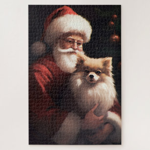 Pomeranian With Santa Claus Festive Christmas  Jigsaw Puzzle