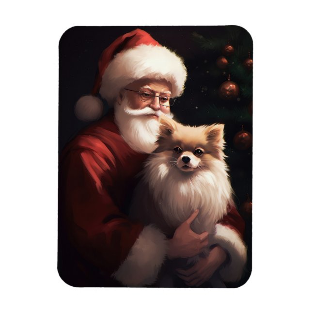 Pomeranian With Santa Claus Festive Christmas  Magnet (Vertical)