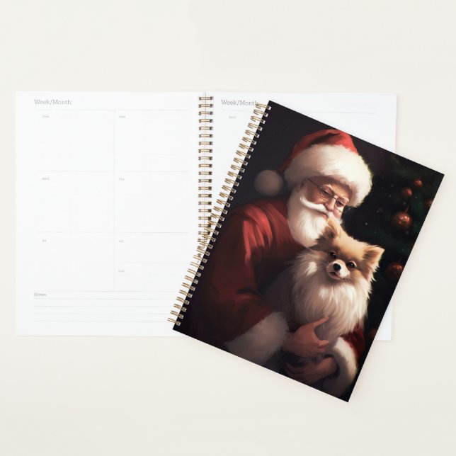 Pomeranian With Santa Claus Festive Christmas  Planner (Display)