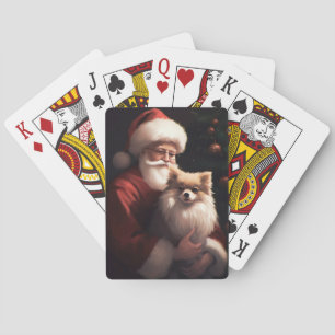 Pomeranian With Santa Claus Festive Christmas Playing Cards