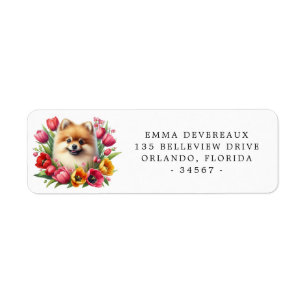 Pomeranian with Tulips Return Address Label