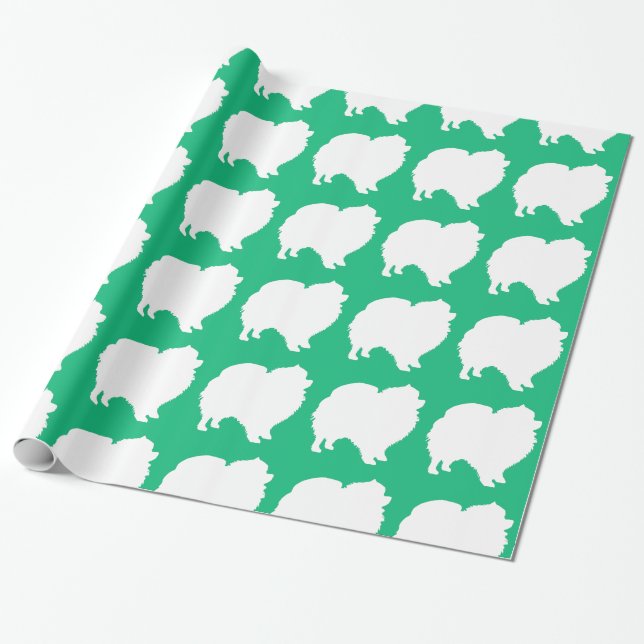 Pomeranian wrapping paper design silhouette green (Unrolled)