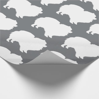 Pomeranian wrapping paper white silhouette grey