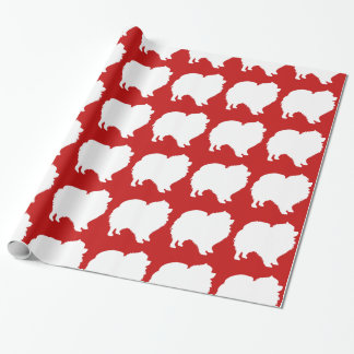 Pomeranian wrapping paper white silhouette red