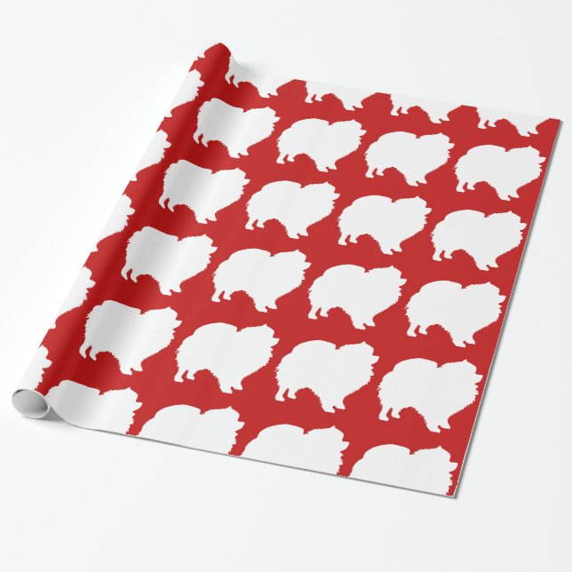 Pomeranian wrapping paper white silhouette red (Unrolled)