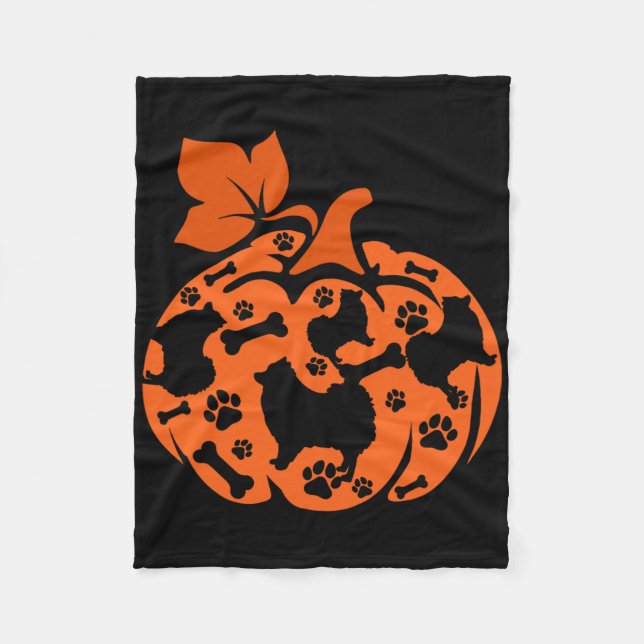 Pomeranians Cute Pumpkin Shape Halloween Thanksgiv Fleece Blanket (Front)