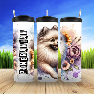 Pomeranian's Fluffy Floral Dream Thermal Tumbler