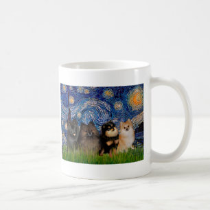 Pomeranians (four) - Starry Night Coffee Mug
