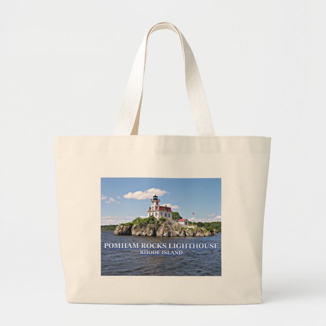 Pomham Rocks Lighthouse, Rhode Island Large Tote Bag (Front)