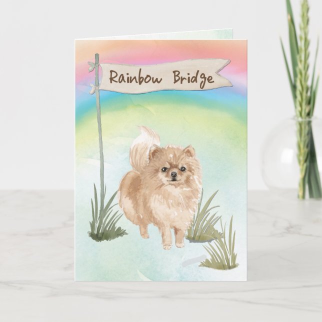 Pommeranian Pet Sympathy Over Rainbow Bridge Card (Front)