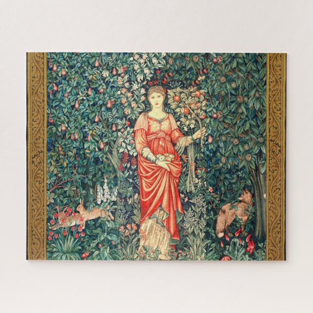 POMONA HOLDING FRUITS IN GREENERY, FOREST ANIMALS JIGSAW PUZZLE (Horizontal)