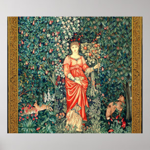 POMONA HOLDING FRUITS IN GREENERY, FOREST ANIMALS  POSTER