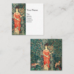 POMONA HOLDING FRUITS IN GREENERY, FOREST ANIMALS  SQUARE BUSINESS CARD