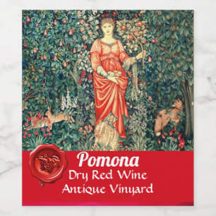 POMONA HOLDING FRUITS IN GREENERY, FOREST ANIMALS WINE LABEL
