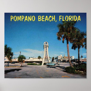 Pompano Beach FL, Oceanside Esplanade, Vintage Poster