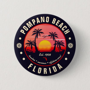 Pompano Beach Florida Retro Sunset Souvenir 6 Cm Round Badge