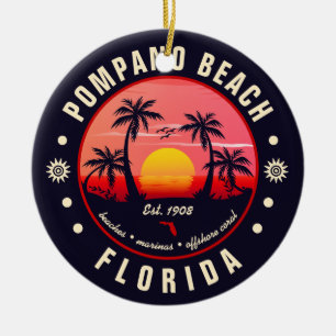 Pompano Beach Florida Retro Sunset Souvenir Ceramic Ornament