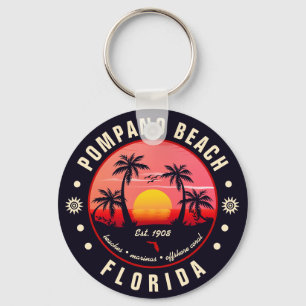 Pompano Beach Florida Retro Sunset Souvenir Key Ring