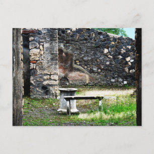 Pompei courtyard marble fountain and bench postcard