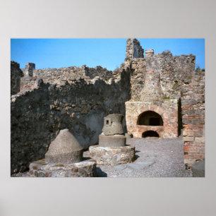 Pompeii, Bakery, with mill stones and oven Poster