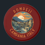 Pompeii Campania Italy Retro Distressed Circle Magnet<br><div class="desc">Pompeii vector artwork. Once a thriving and sophisticated Roman city,  Pompeii was buried under metres of ash and pumice after the catastrophic eruption of Mount Vesuvius in 79 A.D.</div>