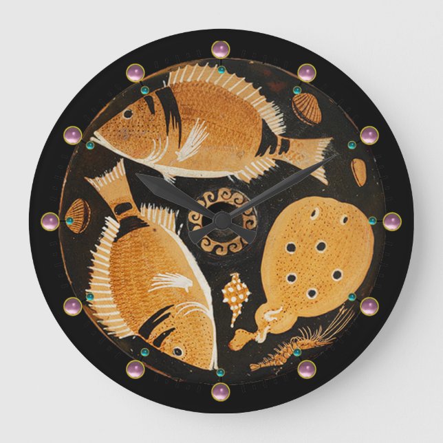POMPEII COLLECTION / FISHES,OCEAN - SEA LIFE SCENE LARGE CLOCK (Front)