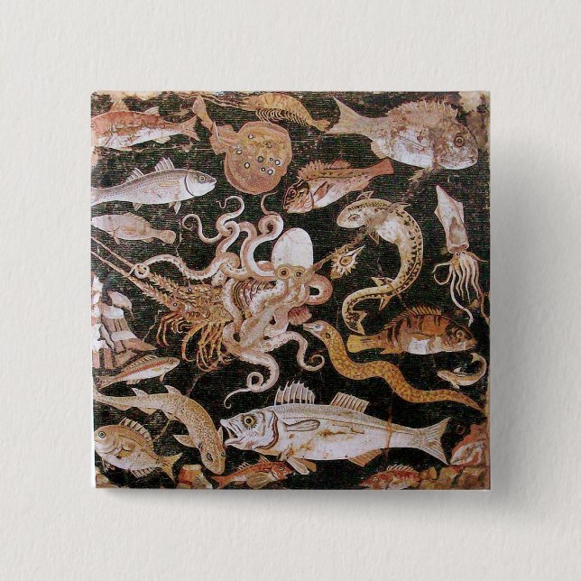 POMPEII COLLECTION / OCEAN - SEA LIFE SCENE 15 CM SQUARE BADGE (Front)