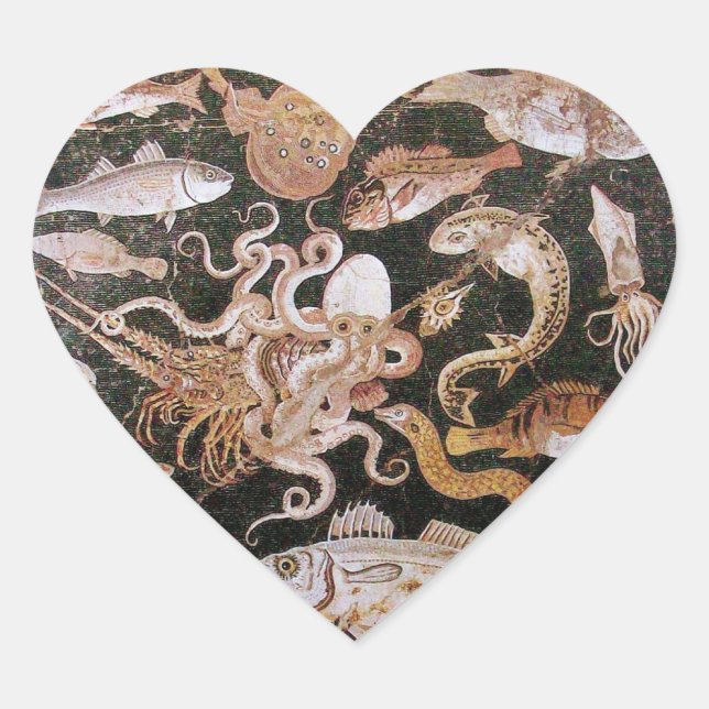 POMPEII COLLECTION / OCEAN - SEA LIFE SCENE Heart Sticker (Front)