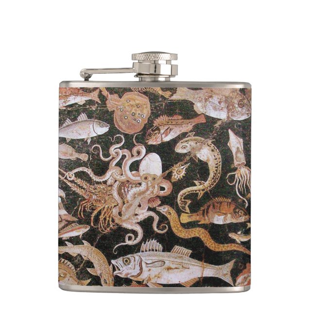 POMPEII COLLECTION / OCEAN - SEA LIFE SCENE HIP FLASK (Front)