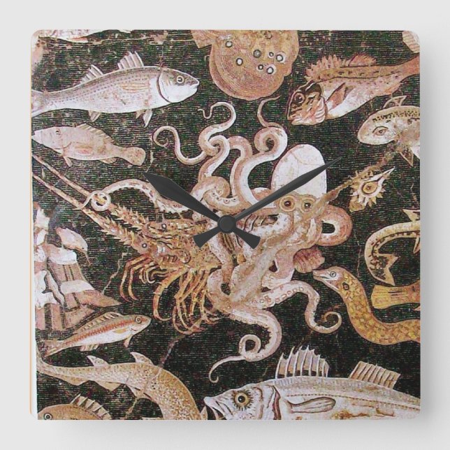 POMPEII COLLECTION / OCEAN - SEA LIFE SCENE SQUARE WALL CLOCK (Front)