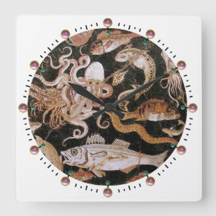 POMPEII COLLECTION / OCEAN - SEA LIFE SCENE ,White Square Wall Clock