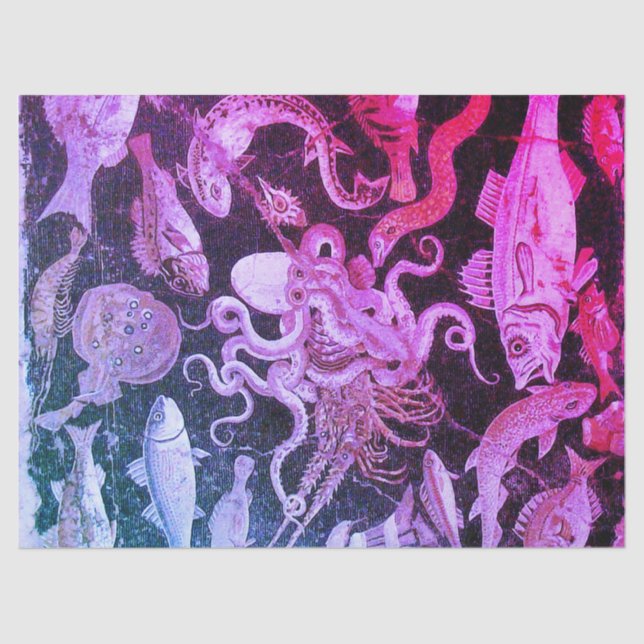 POMPEII COLLECTION,SEA LIFE Pink Blue Nautical Tissue Paper (Front)
