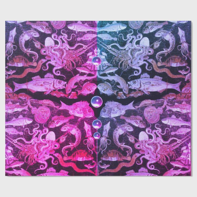 POMPEII COLLECTION /SEA LIFE Pink Blue Nautical Wrapping Paper (Flat)