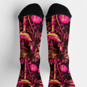 POMPEII GARDEN,NIGHTINGALE ,RED ROSES Pink Black Socks