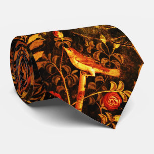 POMPEII GARDEN,NIGHTINGALE,ROSES,Yellow Brown  Tie