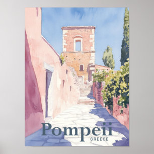 Pompeii Greece Watercolor Painting Travel Poster