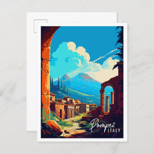 Pompeii Italy vintage travel illustration Postcard
