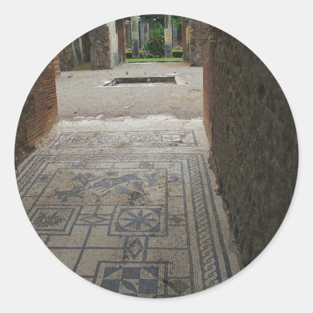 Pompeii Mosaic Floor Classic Round Sticker (Front)