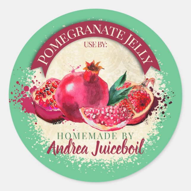 Poms pomegranate fruit personalised canning classic round sticker (Front)