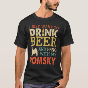 Pomsky Dad Drink Beer Hang With Dog Funny Men Vint T-Shirt