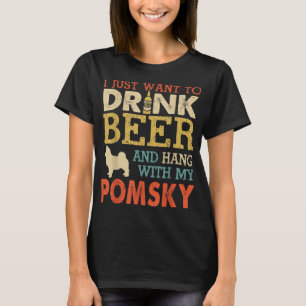 Pomsky Dad Drink Beer Hang With Dog Funny Men Vint T-Shirt