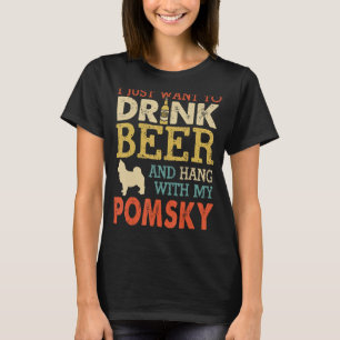 Pomsky Dad Drink Beer Hang With Dog Funny Men Vint T-Shirt