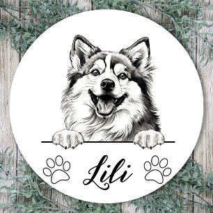 Pomsky Dog Hand Drawing Personalised Classic Round Sticker