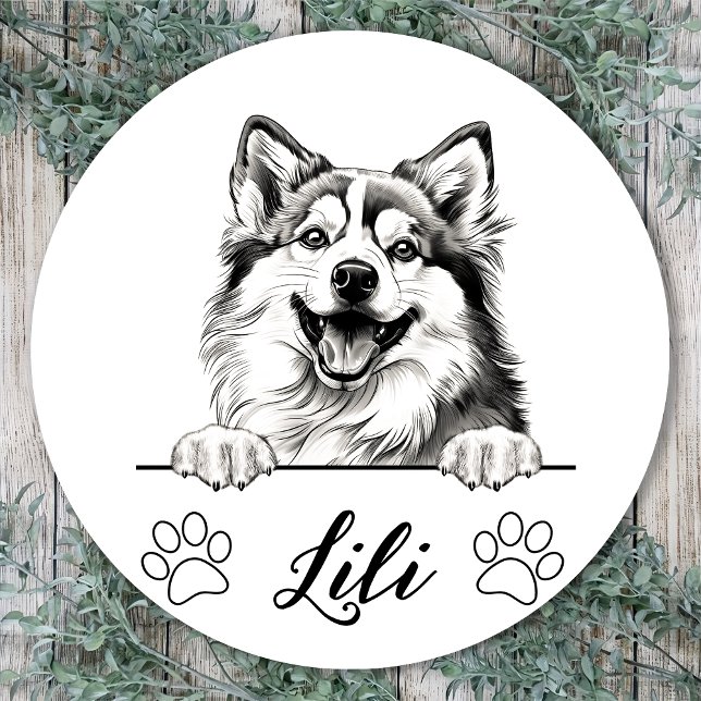 Pomsky Dog Hand Drawing Personalised Classic Round Sticker (Creator Uploaded)