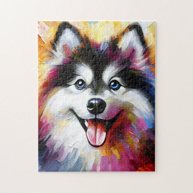 Pomsky Dog Portrait Acrylic Art Print Dog Lover Jigsaw Puzzle (Vertical)