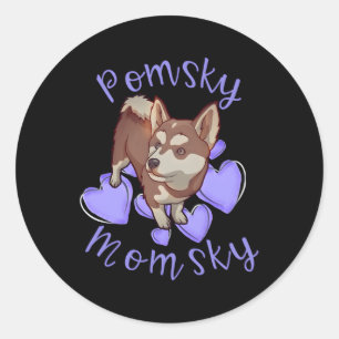 Pomsky Momsky Pomsky Mum Purple He Red Hair Classic Round Sticker